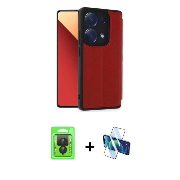 MARSİLYAN™- Redmi Note 13 Pro 4G Kılıf Zirve Yansıma Serisi - Siyah 3D Antistatik Seramik Nano Ekran Koruyucu + Raze Metal Kamera Lens - SH