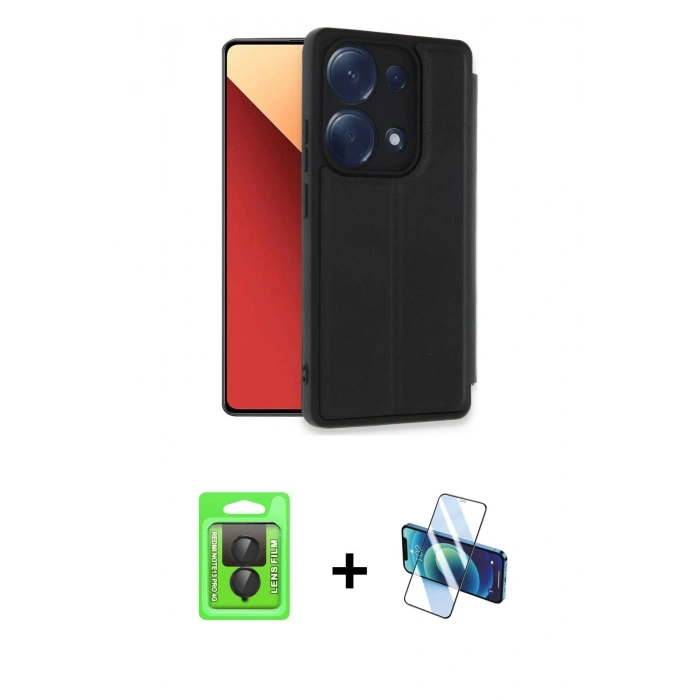 MARSİLYAN™- Redmi Note 13 Pro 4G Kılıf Zirve Yansıma Serisi - Siyah 3D Antistatik Seramik Nano Ekran Koruyucu + Raze Metal Kamera Lens - SH