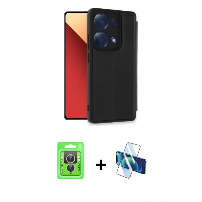 MARSİLYAN™- Redmi Note 13 Pro 4G Kılıf Zirve Yansıma Serisi - Siyah 3D Antistatik Seramik Nano Ekran Koruyucu + Raze Metal Kamera Lens - GS