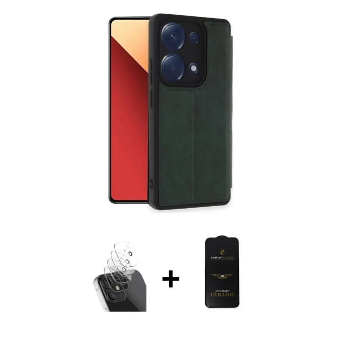 MARSİLYAN™- Redmi Note 13 Pro 4G Kılıf Zirve Yansıma Serisi - Siyah 6D Antistatik Mat Seramik Hayalet Nano Ekran Koruyucu + Kamera Lens Koruma Cam - SF