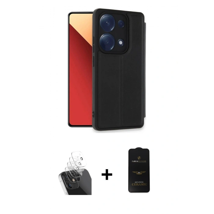 MARSİLYAN™- Redmi Note 13 Pro 4G Kılıf Zirve Yansıma Serisi - Siyah 6D Antistatik Mat Seramik Hayalet Nano Ekran Koruyucu + Kamera Lens Koruma Cam - SF