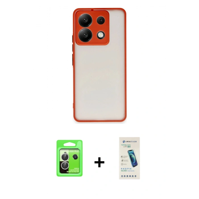MARSİLYAN™- Redmi Note 13 Pro 5G Kılıf Ahenk Çizgi Serisi - Şeffaf Pasifik Cam Ekran Koruyucu + Raze Metal Kamera Lens - GS