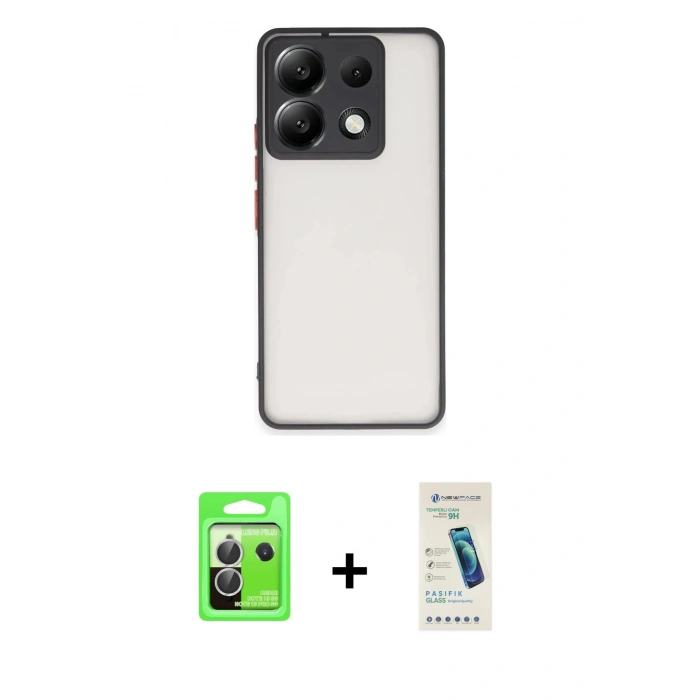 MARSİLYAN™- Redmi Note 13 Pro 5G Kılıf Ahenk Çizgi Serisi - Şeffaf Pasifik Cam Ekran Koruyucu + Raze Metal Kamera Lens - GS