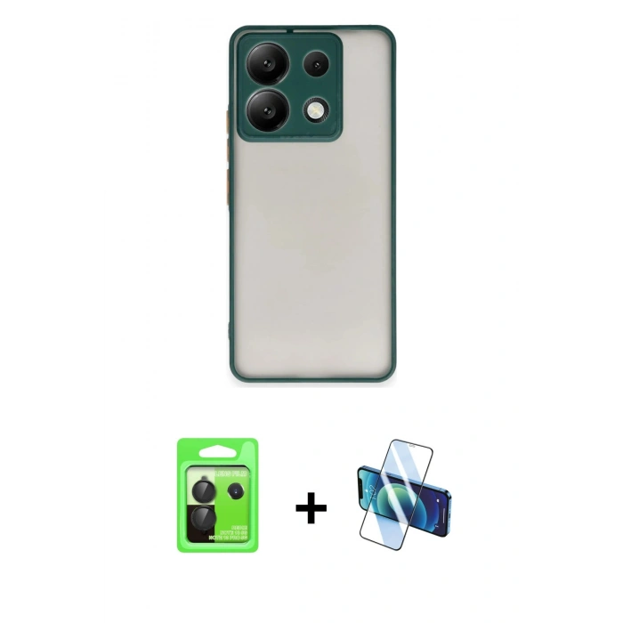 MARSİLYAN™- Redmi Note 13 Pro 5G Kılıf Ahenk Çizgi Serisi - Siyah 3D Antistatik Cam Ekran Koruyucu + Raze Metal Kamera Lens - SH