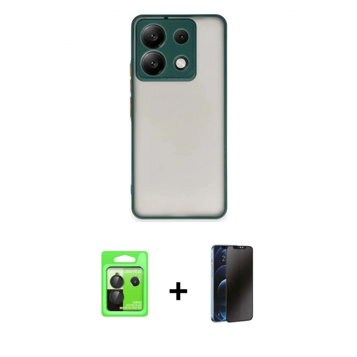 MARSİLYAN™- Redmi Note 13 Pro 5G Kılıf Ahenk Çizgi Serisi - Siyah 3D Antistatik Hayalet Cam Ekran Koruyucu + Raze Metal Kamera Lens - SH