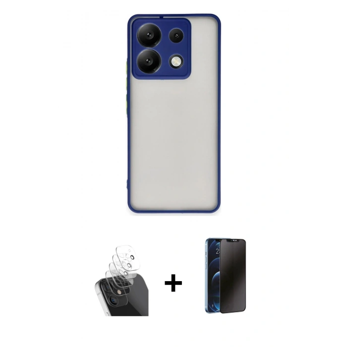 MARSİLYAN™- Redmi Note 13 Pro 5G Kılıf Ahenk Çizgi Serisi - Siyah 3D Antistatik Hayalet Cam Ekran Koruyucu + Kamera Lens Koruma Cam - SF