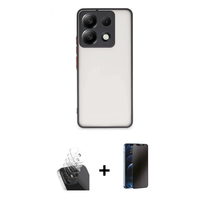 MARSİLYAN™- Redmi Note 13 Pro 5G Kılıf Ahenk Çizgi Serisi - Siyah 3D Antistatik Hayalet Cam Ekran Koruyucu + Kamera Lens Koruma Cam - SF
