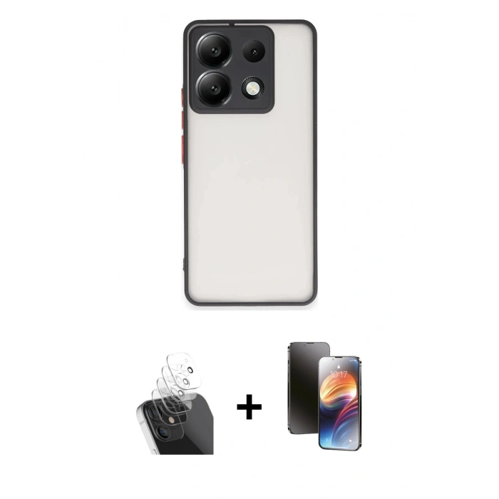 MARSİLYAN™- Redmi Note 13 Pro 5G Kılıf Ahenk Çizgi Serisi - Siyah 3D Antistatik Mat Seramik Nano Ekran Koruyucu + Kamera Lens Koruma Cam - SF