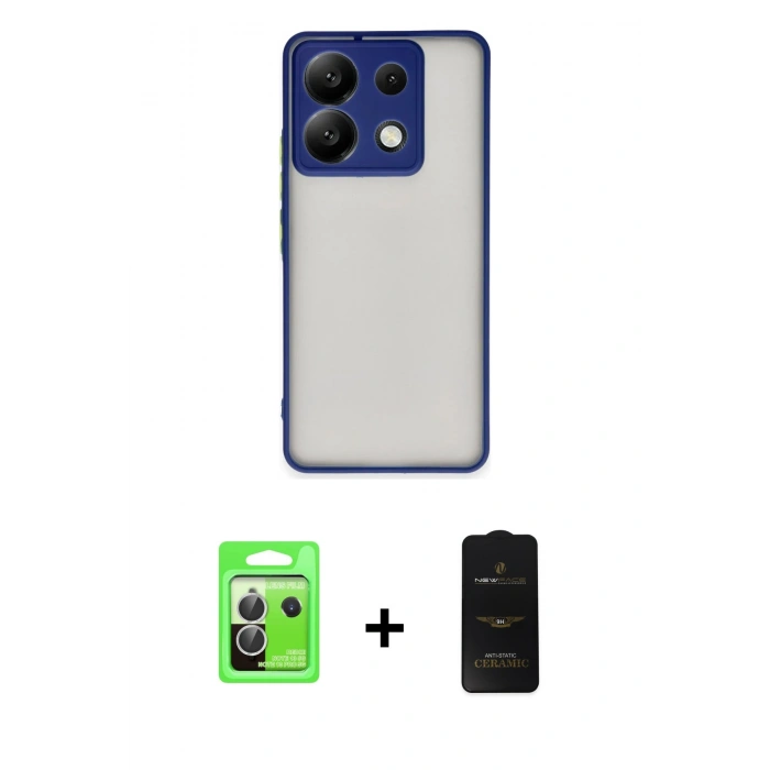 MARSİLYAN™- Redmi Note 13 Pro 5G Kılıf Ahenk Çizgi Serisi - Siyah 6D Antistatik Mat Seramik Hayalet Nano Ekran Koruyucu + Raze Metal Kamera Lens - GS