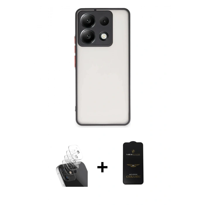 MARSİLYAN™- Redmi Note 13 Pro 5G Kılıf Ahenk Çizgi Serisi - Siyah 6D Antistatik Mat Seramik Hayalet Nano Ekran Koruyucu + Kamera Lens Koruma Cam - SF
