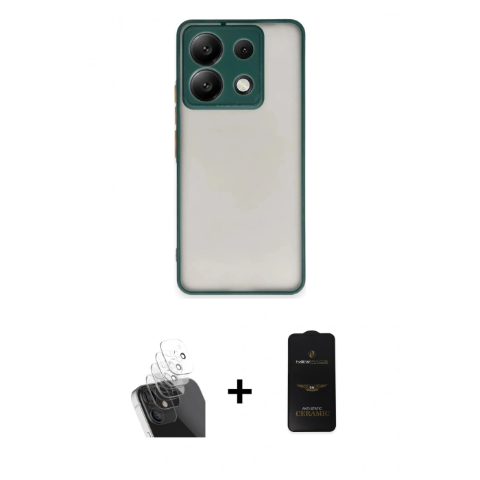 MARSİLYAN™- Redmi Note 13 Pro 5G Kılıf Ahenk Çizgi Serisi - Siyah 6D Antistatik Mat Seramik Hayalet Nano Ekran Koruyucu + Kamera Lens Koruma Cam - SF