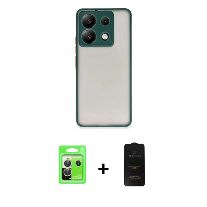 MARSİLYAN™- Redmi Note 13 Pro 5G Kılıf Ahenk Çizgi Serisi - Siyah 6D Antistatik Mat Seramik Hayalet Nano Ekran Koruyucu + Raze Metal Kamera Lens - GS