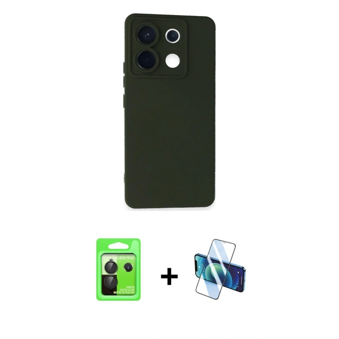 MARSİLYAN™- Redmi Note 13 Pro 5G Kılıf Ahenk Serisi - Siyah 3D Antistatik Cam Ekran Koruyucu + Raze Metal Kamera Lens - SH