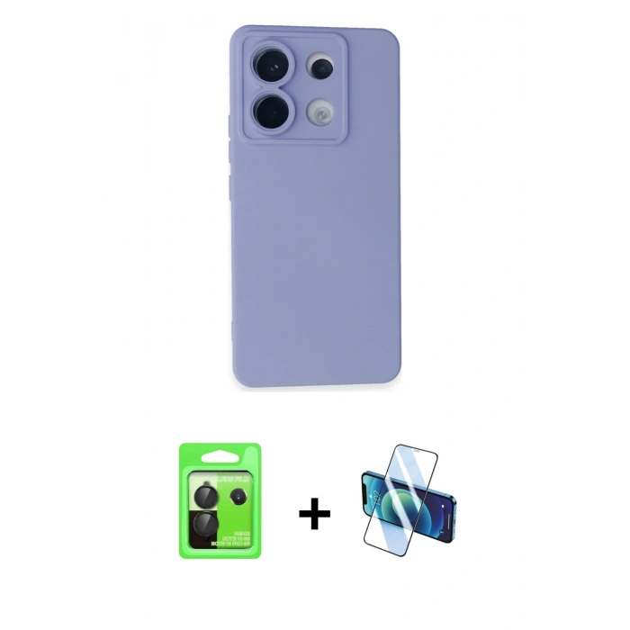 MARSİLYAN™- Redmi Note 13 Pro 5G Kılıf Ahenk Serisi - Siyah 3D Antistatik Cam Ekran Koruyucu + Raze Metal Kamera Lens - SH