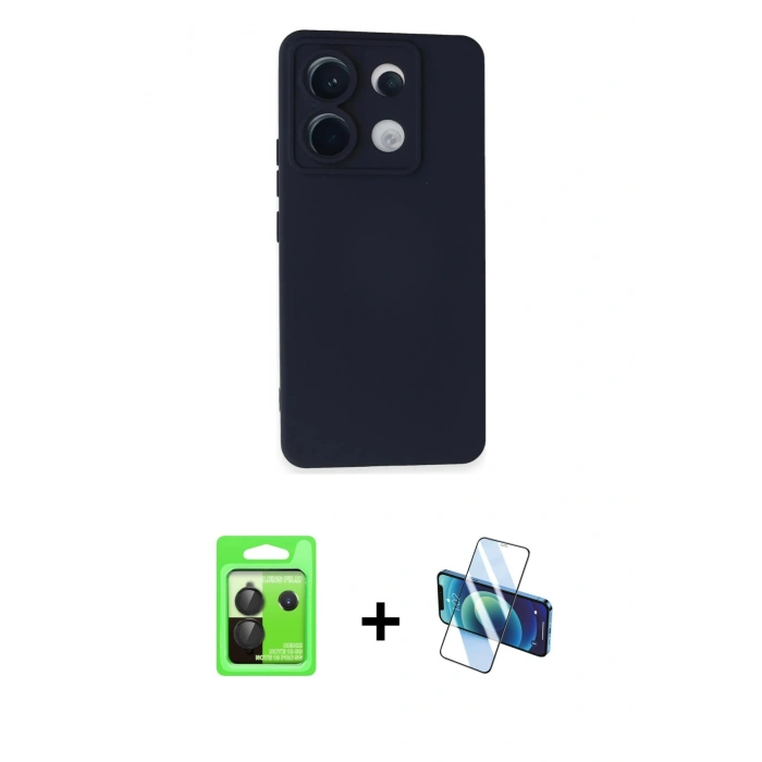 MARSİLYAN™- Redmi Note 13 Pro 5G Kılıf Ahenk Serisi - Siyah 3D Antistatik Cam Ekran Koruyucu + Raze Metal Kamera Lens - SH
