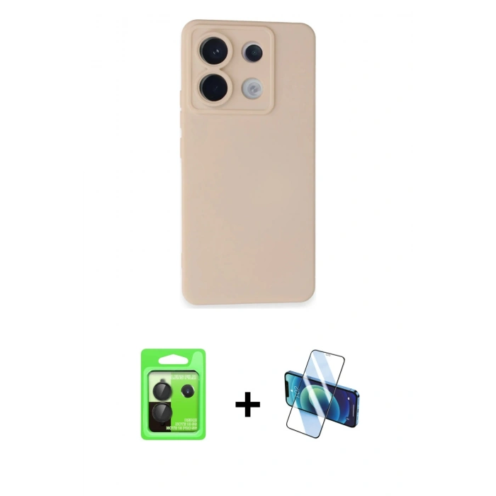 MARSİLYAN™- Redmi Note 13 Pro 5G Kılıf Ahenk Serisi - Siyah 3D Antistatik Cam Ekran Koruyucu + Raze Metal Kamera Lens - SH