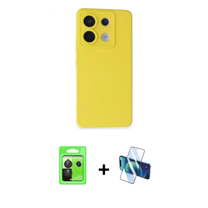 MARSİLYAN™- Redmi Note 13 Pro 5G Kılıf Ahenk Serisi - Siyah 3D Antistatik Cam Ekran Koruyucu + Raze Metal Kamera Lens - SH
