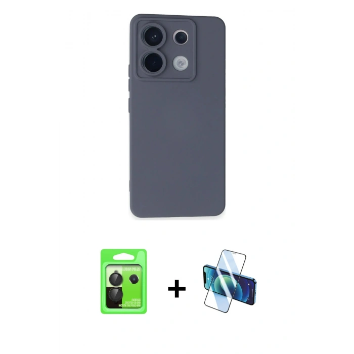 MARSİLYAN™- Redmi Note 13 Pro 5G Kılıf Ahenk Serisi - Siyah 3D Antistatik Cam Ekran Koruyucu + Raze Metal Kamera Lens - SH