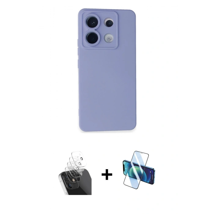 MARSİLYAN™- Redmi Note 13 Pro 5G Kılıf Ahenk Serisi - Siyah 3D Antistatik Cam Ekran Koruyucu + Kamera Lens Koruma Cam - SF