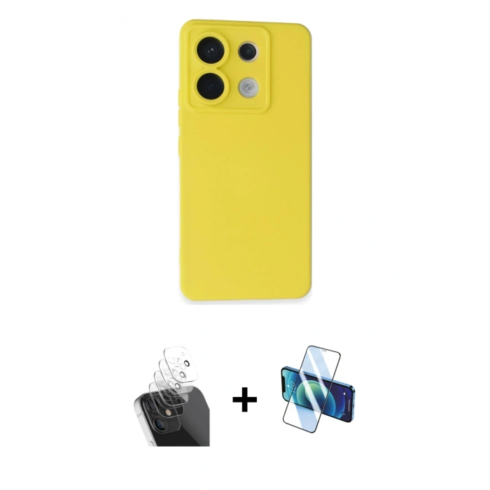 MARSİLYAN™- Redmi Note 13 Pro 5G Kılıf Ahenk Serisi - Siyah 3D Antistatik Cam Ekran Koruyucu + Kamera Lens Koruma Cam - SF
