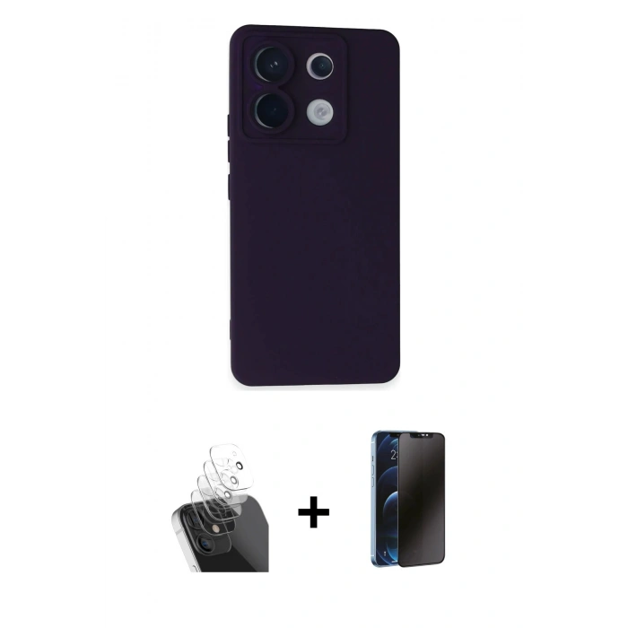 MARSİLYAN™- Redmi Note 13 Pro 5G Kılıf Ahenk Serisi - Siyah 3D Antistatik Hayalet Cam Ekran Koruyucu + Kamera Lens Koruma Cam - SF