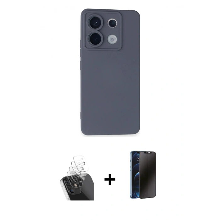 MARSİLYAN™- Redmi Note 13 Pro 5G Kılıf Ahenk Serisi - Siyah 3D Antistatik Hayalet Cam Ekran Koruyucu + Kamera Lens Koruma Cam - SF