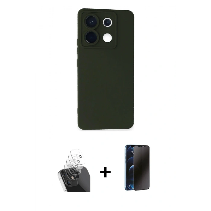 MARSİLYAN™- Redmi Note 13 Pro 5G Kılıf Ahenk Serisi - Siyah 3D Antistatik Hayalet Cam Ekran Koruyucu + Kamera Lens Koruma Cam - SF