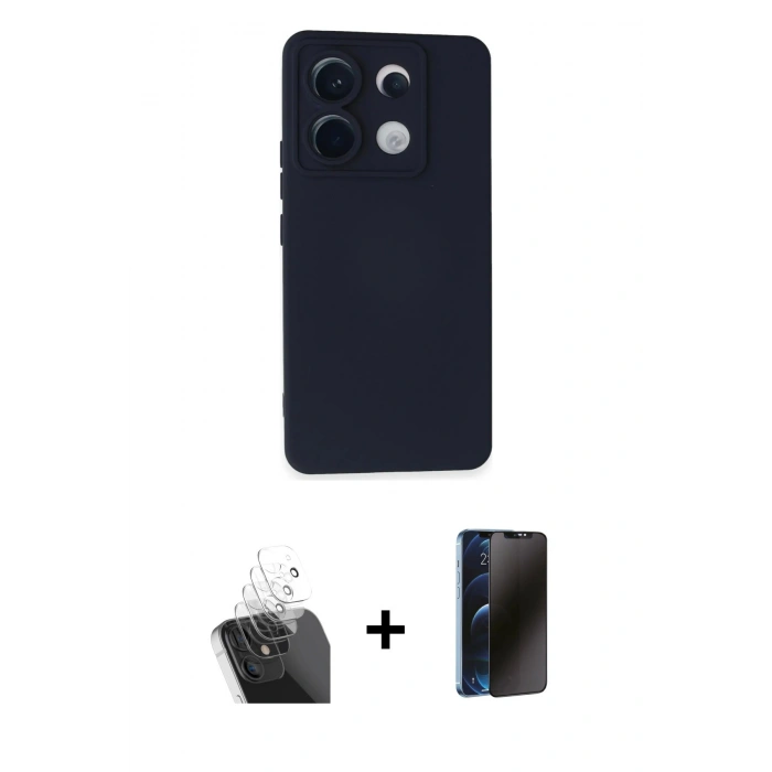 MARSİLYAN™- Redmi Note 13 Pro 5G Kılıf Ahenk Serisi - Siyah 3D Antistatik Hayalet Cam Ekran Koruyucu + Kamera Lens Koruma Cam - SF