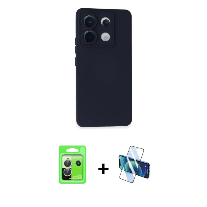 MARSİLYAN™- Redmi Note 13 Pro 5G Kılıf Ahenk Serisi - Siyah 3D Antistatik Seramik Nano Ekran Koruyucu + Raze Metal Kamera Lens - GS
