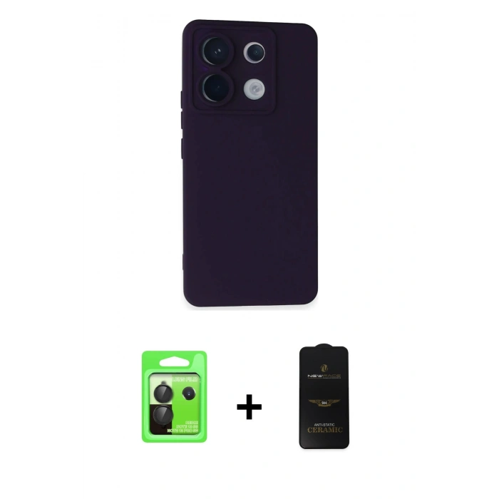 MARSİLYAN™- Redmi Note 13 Pro 5G Kılıf Ahenk Serisi - Siyah 6D Antistatik Mat Seramik Hayalet Nano Ekran Koruyucu + Raze Metal Kamera Lens - SH