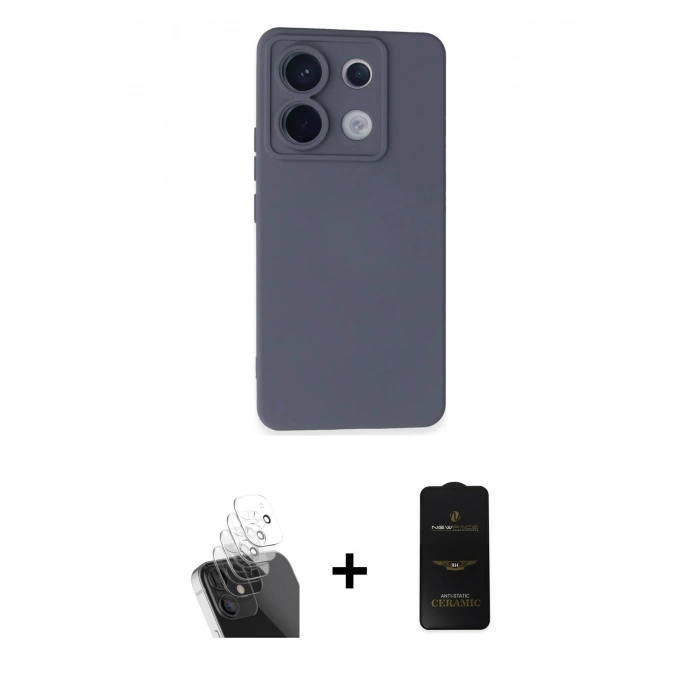 MARSİLYAN™- Redmi Note 13 Pro 5G Kılıf Ahenk Serisi - Siyah 6D Antistatik Mat Seramik Hayalet Nano Ekran Koruyucu + Kamera Lens Koruma Cam - SF