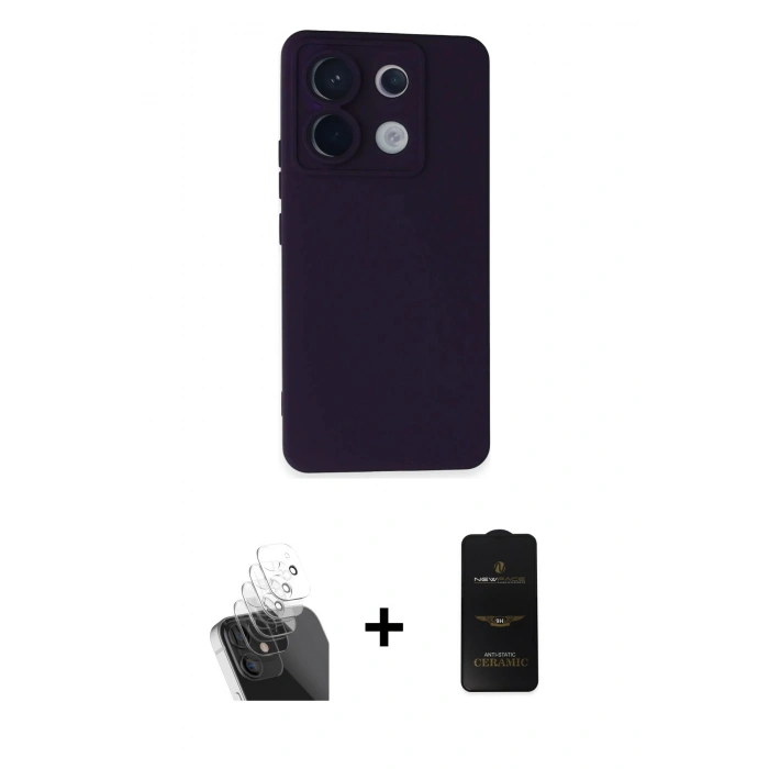 MARSİLYAN™- Redmi Note 13 Pro 5G Kılıf Ahenk Serisi - Siyah 6D Antistatik Mat Seramik Hayalet Nano Ekran Koruyucu + Kamera Lens Koruma Cam - SF