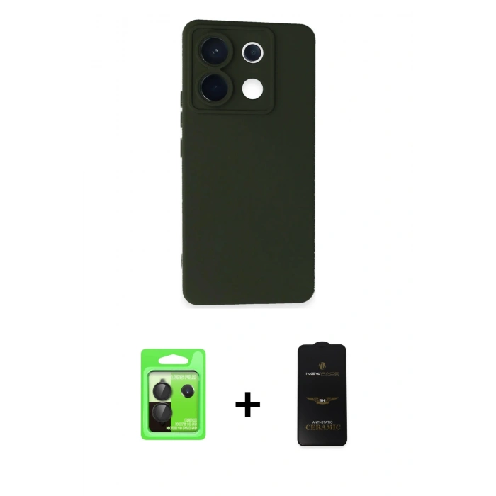 MARSİLYAN™- Redmi Note 13 Pro 5G Kılıf Ahenk Serisi - Siyah 6D Antistatik Mat Seramik Hayalet Nano Ekran Koruyucu + Raze Metal Kamera Lens - SH