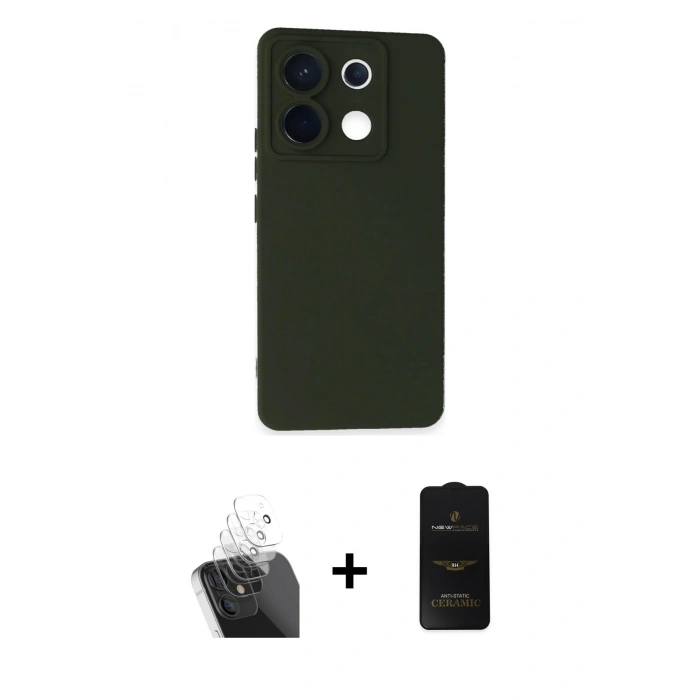 MARSİLYAN™- Redmi Note 13 Pro 5G Kılıf Ahenk Serisi - Siyah 6D Antistatik Mat Seramik Hayalet Nano Ekran Koruyucu + Kamera Lens Koruma Cam - SF