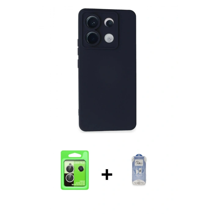 MARSİLYAN™- Redmi Note 13 Pro 5G Kılıf Ahenk Serisi - Siyah Joko Magic 5D Cam + Raze Metal Kamera Lens - GS