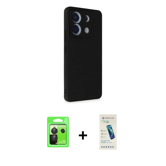 MARSİLYAN™- Redmi Note 13 Pro 5G Kılıf Akış Asil Koleksiyonu - Şeffaf Pasifik Cam Ekran Koruyucu + Siyah Raze Metal Kamera Lens