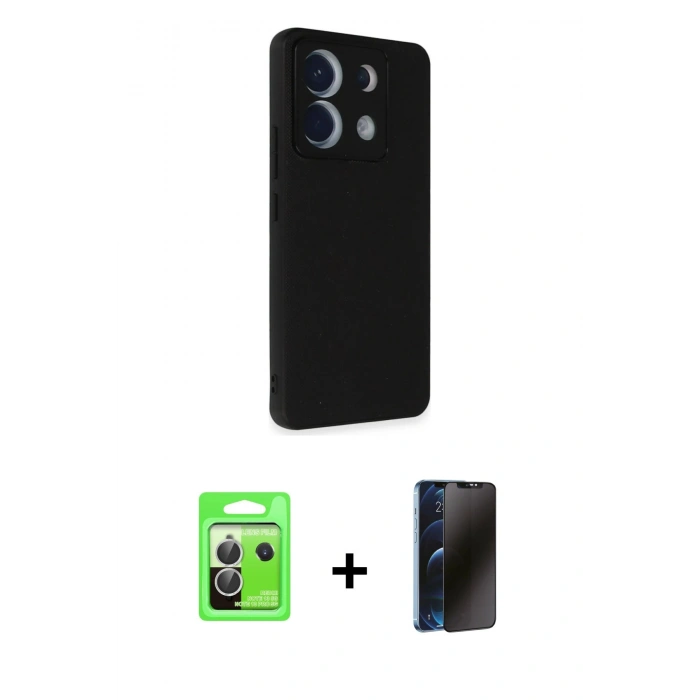 MARSİLYAN™- Redmi Note 13 Pro 5G Kılıf Akış Asil Koleksiyonu - Siyah 3D Antistatik Hayalet Cam Ekran Koruyucu + Gümüş Raze Metal Kamera Lens