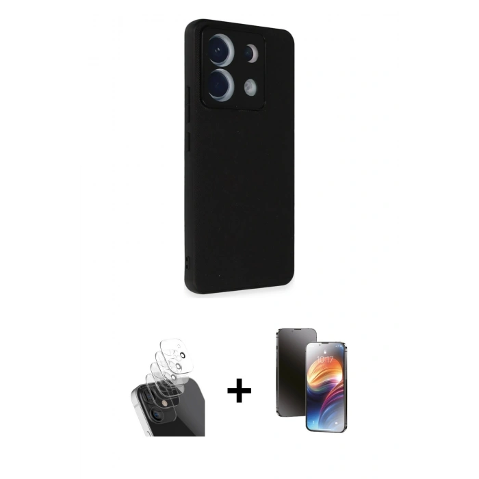MARSİLYAN™- Redmi Note 13 Pro 5G Kılıf Akış Asil Koleksiyonu - Siyah 3D Antistatik Mat Seramik Nano Ekran Koruyucu + Kamera Lens Koruma Cam - SF