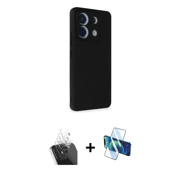 MARSİLYAN™- Redmi Note 13 Pro 5G Kılıf Akış Asil Koleksiyonu - Siyah 3D Antistatik Seramik Nano Ekran Koruyucu + Kamera Lens Koruma Cam - SF