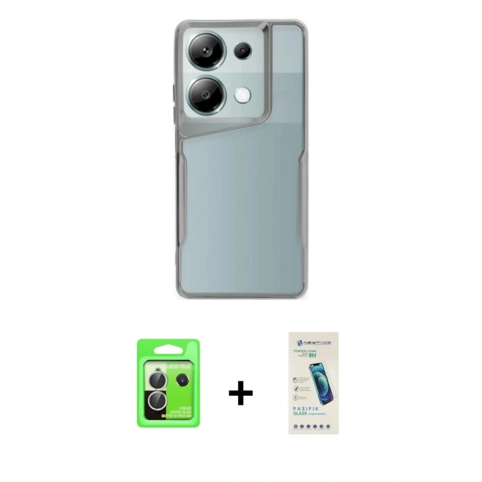 MARSİLYAN™- Redmi Note 13 Pro 5G Kılıf Akış Çizgi Koleksiyonu - Şeffaf Pasifik Cam Ekran Koruyucu + Raze Metal Kamera Lens - GS