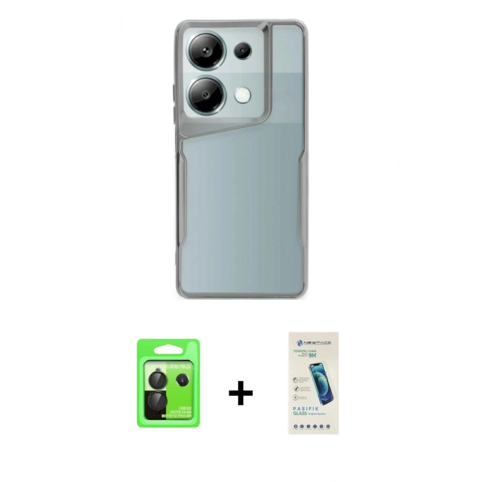 MARSİLYAN™- Redmi Note 13 Pro 5G Kılıf Akış Çizgi Koleksiyonu - Şeffaf Pasifik Cam Ekran Koruyucu + Raze Metal Kamera Lens - SH