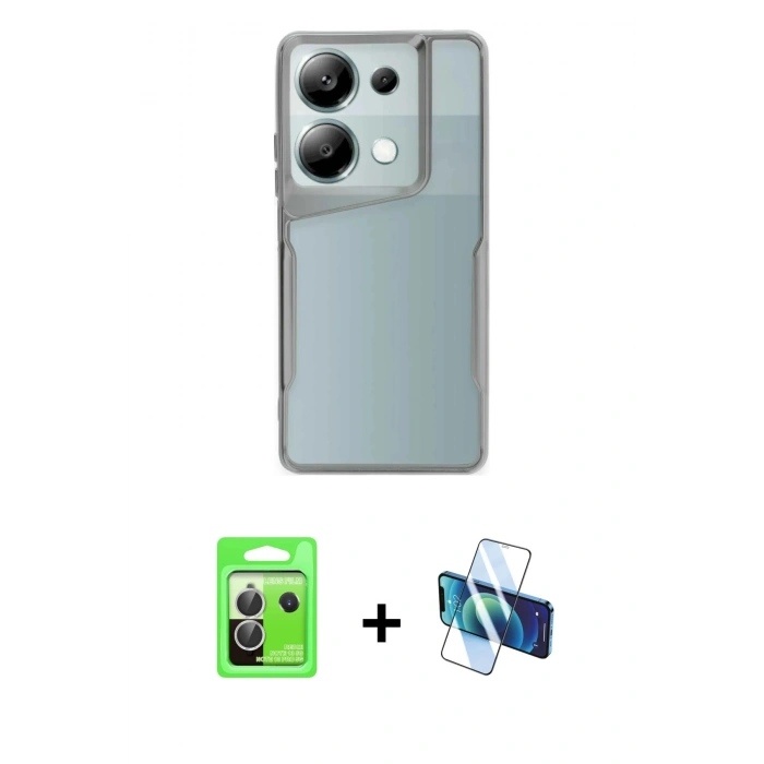 MARSİLYAN™- Redmi Note 13 Pro 5G Kılıf Akış Çizgi Koleksiyonu - Siyah 3D Antistatik Cam Ekran Koruyucu + Raze Metal Kamera Lens - GS