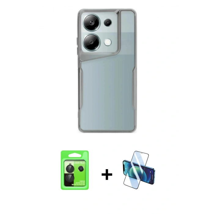 MARSİLYAN™- Redmi Note 13 Pro 5G Kılıf Akış Çizgi Koleksiyonu - Siyah 3D Antistatik Cam Ekran Koruyucu + Raze Metal Kamera Lens - SH
