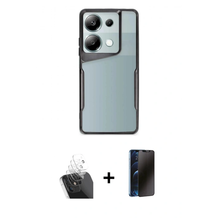 MARSİLYAN™- Redmi Note 13 Pro 5G Kılıf Akış Çizgi Koleksiyonu - Siyah 3D Antistatik Hayalet Cam Ekran Koruyucu + Kamera Lens Koruma Cam - SF
