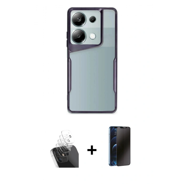 MARSİLYAN™- Redmi Note 13 Pro 5G Kılıf Akış Çizgi Koleksiyonu - Siyah 3D Antistatik Hayalet Cam Ekran Koruyucu + Kamera Lens Koruma Cam - SF