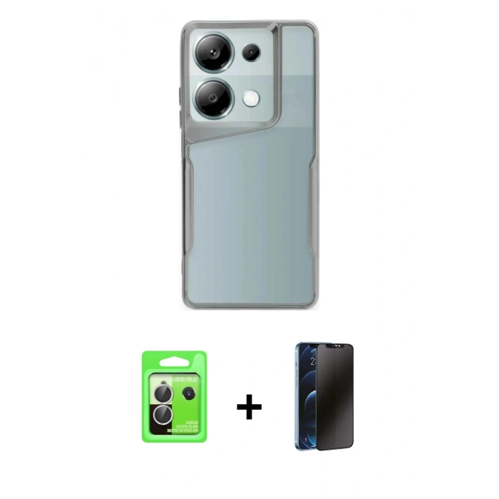 MARSİLYAN™- Redmi Note 13 Pro 5G Kılıf Akış Çizgi Koleksiyonu - Siyah 3D Antistatik Hayalet Cam Ekran Koruyucu + Raze Metal Kamera Lens - GS