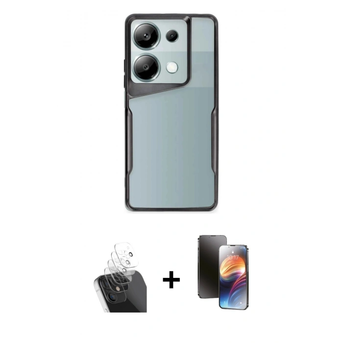 MARSİLYAN™- Redmi Note 13 Pro 5G Kılıf Akış Çizgi Koleksiyonu - Siyah 3D Antistatik Mat Seramik Nano Ekran Koruyucu + Şeffaf Kamera Lens Koruma Cam