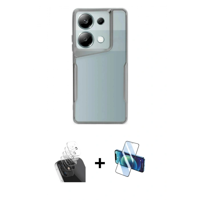MARSİLYAN™- Redmi Note 13 Pro 5G Kılıf Akış Çizgi Koleksiyonu - Siyah 3D Antistatik Seramik Nano Ekran Koruyucu + Şeffaf Kamera Lens Koruma Cam