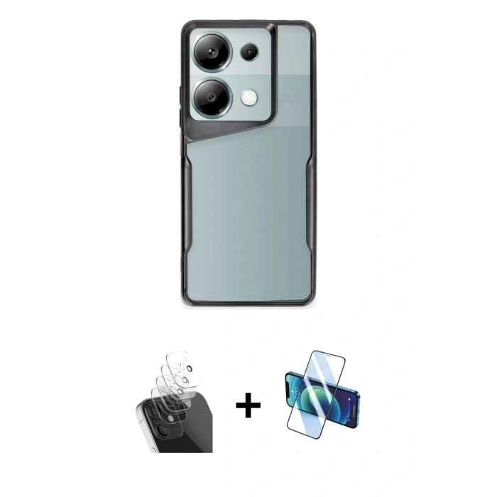 MARSİLYAN™- Redmi Note 13 Pro 5G Kılıf Akış Çizgi Koleksiyonu - Siyah 3D Antistatik Seramik Nano Ekran Koruyucu + Şeffaf Kamera Lens Koruma Cam