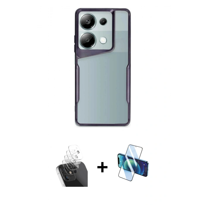 MARSİLYAN™- Redmi Note 13 Pro 5G Kılıf Akış Çizgi Koleksiyonu - Siyah 3D Antistatik Seramik Nano Ekran Koruyucu + Şeffaf Kamera Lens Koruma Cam